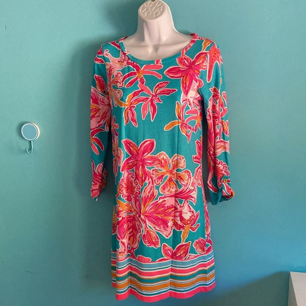 Lilly Pulitzer Womens Size XS Pink and Blue Floral Cotton Dress